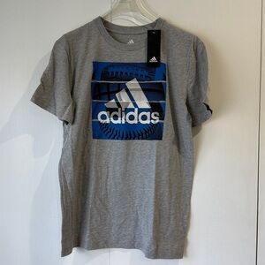 Adidas Heather Gray Tee with Blue Logo Boys Sz L NWT